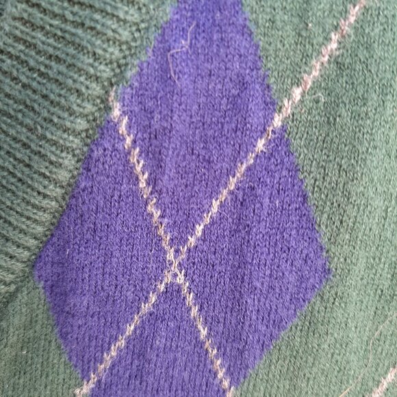 Men's Chaps Pullover Sweater Vest Green Plaid 100% Cotton Size L - Picture 4 of 6